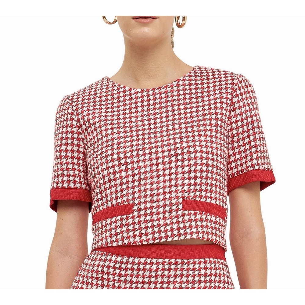 English Factory Houndstooth Tweed Crop Top Women's Medium Red White Wool Blend